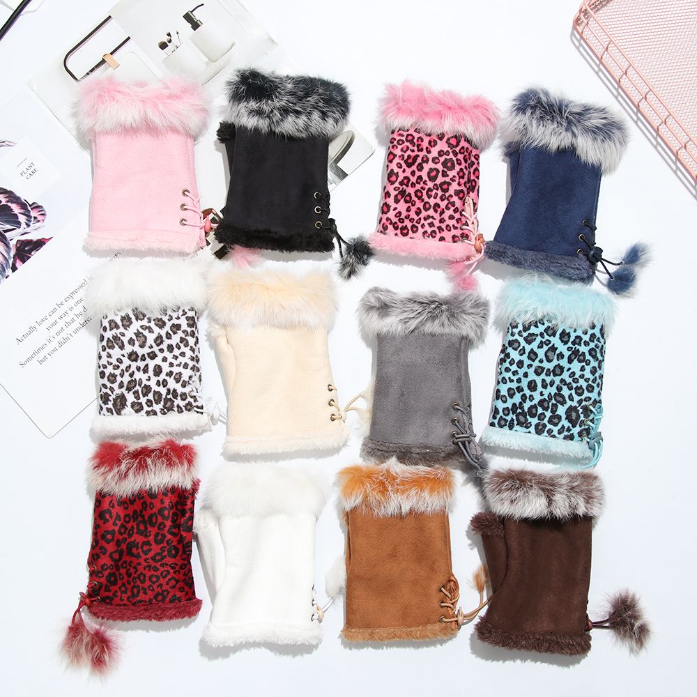 Leather Work Winter Gloves - 1คู่ใหม่แฟชั่น Faux กระต่ายผมถุงมือหนังนิ่มหนัง Fingerless นุ่มยืดถุงมือผู้หญิงฤดูหนาว Thicken