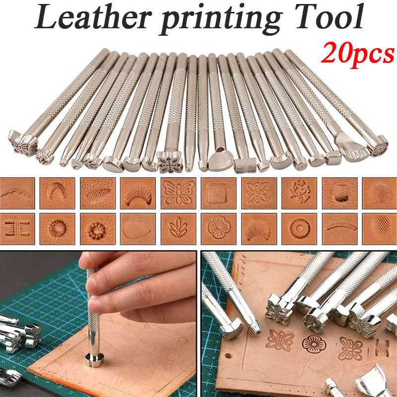 Leatherwork Punch - ชุดเครื่องมือแกะสลักหนัง 20 ชิ้น ชุดอุปกรณ์ประทับตรา ตอกลาย สำหรับงานฝีมือหนัง