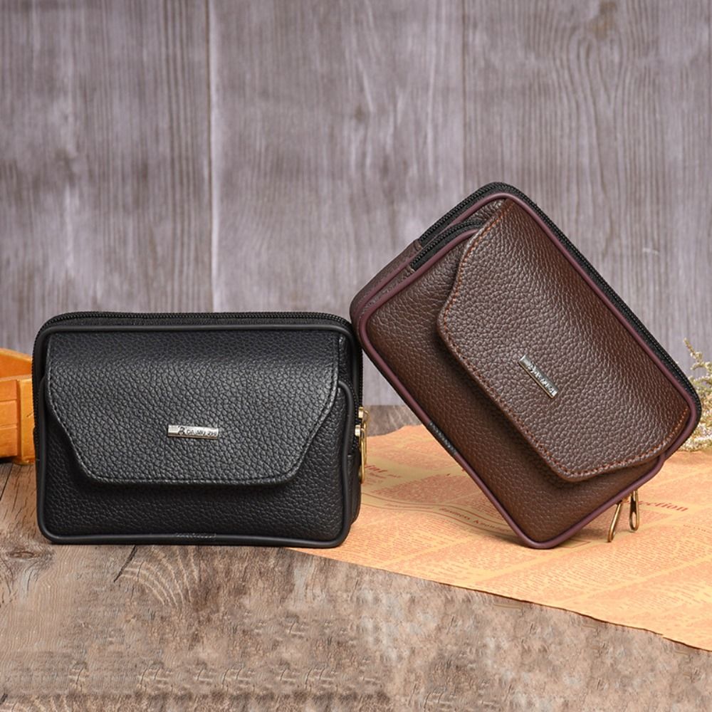 Leatherwork Belt - กระเป๋าคาดเอวหนัง PU สำหรับผู้ชาย สไตล์ลำลอง กันน้ำ เหมาะสำหรับเล่นกีฬา