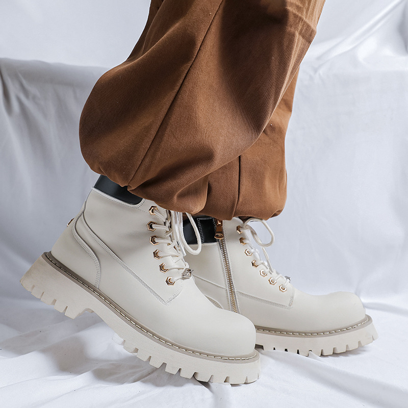 Leather Work Boots - PLUS ขนาดผู้ชายแฟชั่น PARTY ชุดจัดเลี้ยงแพลตฟอร์มรองเท้าสีดําสีขาวรองเท้าหนังคาวบอยเครื่องมือทํางาน BOOT ข้อเท้า
