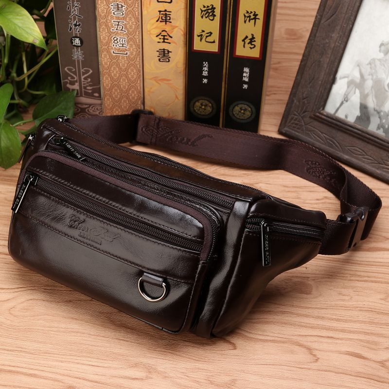 Leatherwork Belt - ผู้ชายเอว Fanny กระเป๋าสลิงกระเป๋าหนังแท้แฟชั่น Retro Cross body