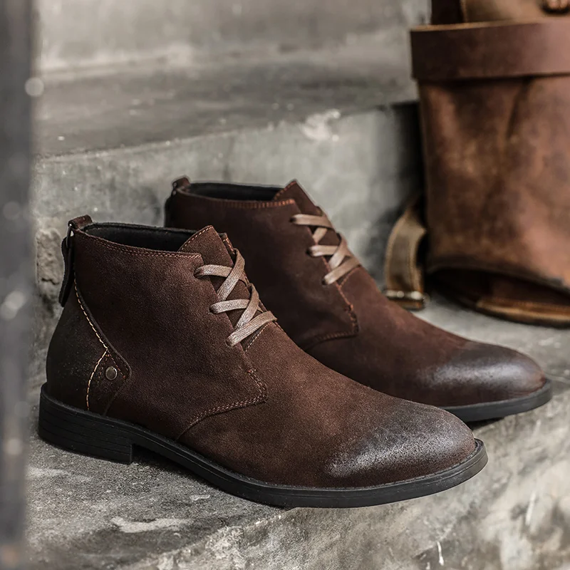 Leather Work Boots - รองเท้าบูทข้อเท้าหนังวัวแท้แบบใหม่ ทำมือ สไตล์วินเทจ บริติช สำหรับผู้ชาย แบบผูกเชือก