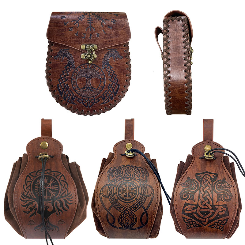 Leatherwork Belt - ผู้ชายวินเทจยุคกลางไวกิ้งเข็มขัดกระเป๋าเงินกระเป๋าฮาโลวีนไวกิ้งอัศวินผู้ชายผู้หญิงหนังกระเป๋าสตางค์กระเป๋าเหรียญ