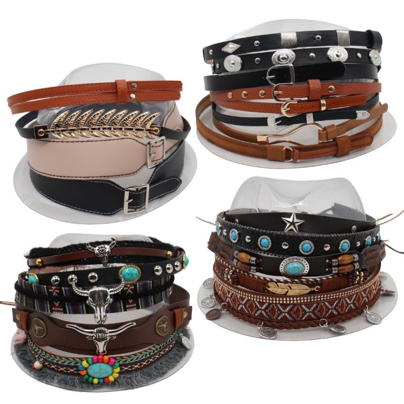 Leatherwork Belt - เข็มขัดสไตล์ชาติพันธุ์ย้อนยุค, ที่คาดผม, สายคาดหมวก, หมวกฟางตกแต่ง DIY, หมวกทรงสูง,