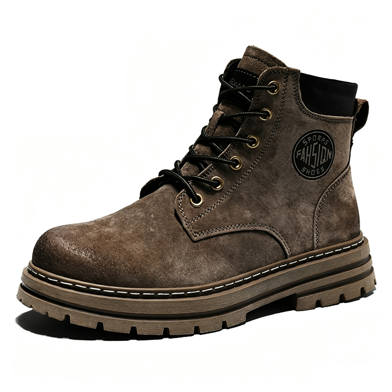 Leather Work Boots - รองเท้าบูทบุขนแกะสำหรับผู้ชาย รองเท้าบูททำงานทรงสูงสไตล์เรโทร พื้นหนา กันลื่น ให้ความอบอุ่น รองเท้าบูทข้อสั้นสำหรับผู้ชาย