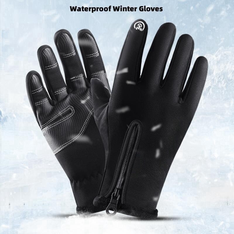 Leather Work Winter Gloves - ถุงมือกันลมกันลื่นสำหรับผู้ชายและผู้หญิง, ถุงมืออุ่นฤดูหนาวกันลมกันลื่นสำหรับขี่จักรยานขับรถวิ่งปีนเขา