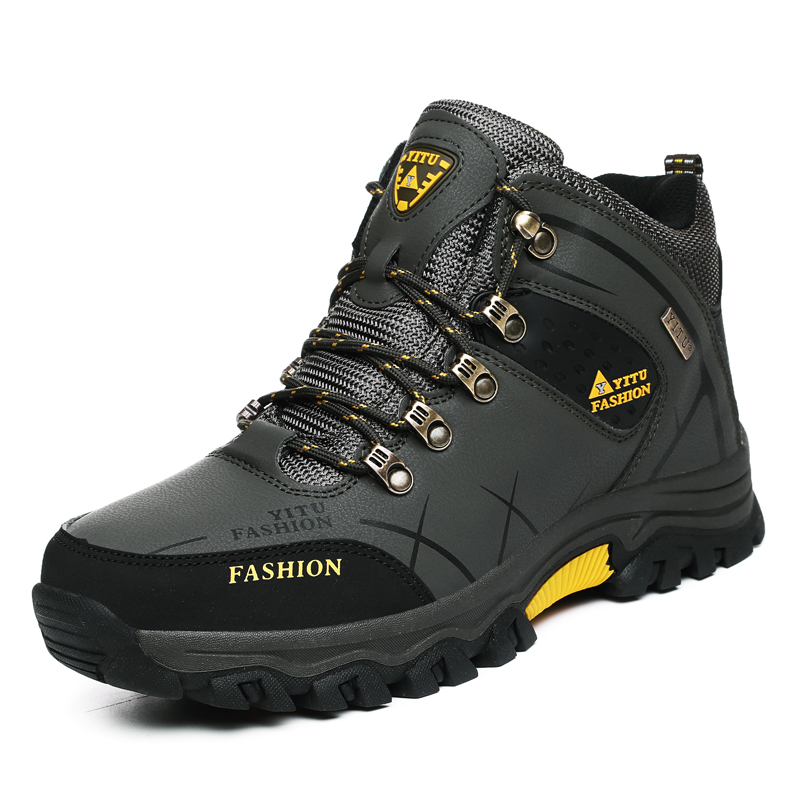 Leather Work Boots - รองเท้าบูทหิมะฤดูหนาวสำหรับผู้ชาย แบรนด์ดัง กันน้ำ หนังแท้ รองเท้าผ้าใบอุ่นพิเศษ รองเท้าบูทผู้ชายสำหรับกิจกรรมกลางแจ้ง