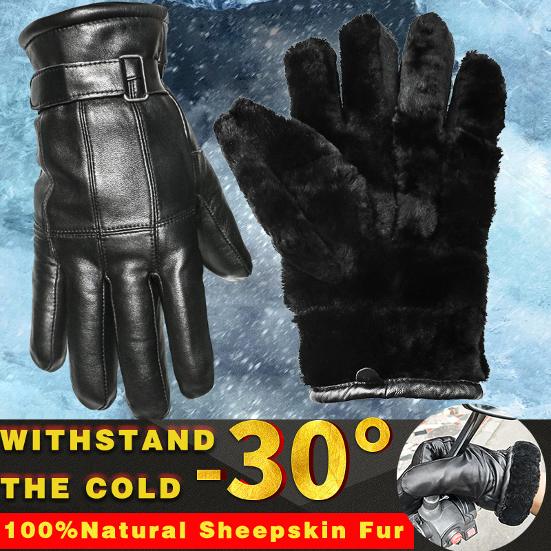Leather Work Winter Gloves - ถุงมือหนังแกะของผู้ชาย, ถุงมือหนังแกะถุงมือขนแกะแท้หนาฤดูหนาวให้ความอบอุ่นแยกนิ้วสำหรับผู้หญิงกันลมและเย็น