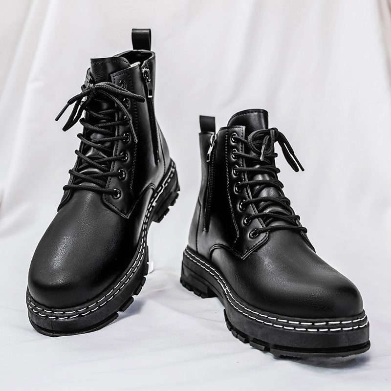 รองเท้าบูทหนังแก้วสีดำสำหรับผู - Leather Work Boots บทวิจารณ์และราคา