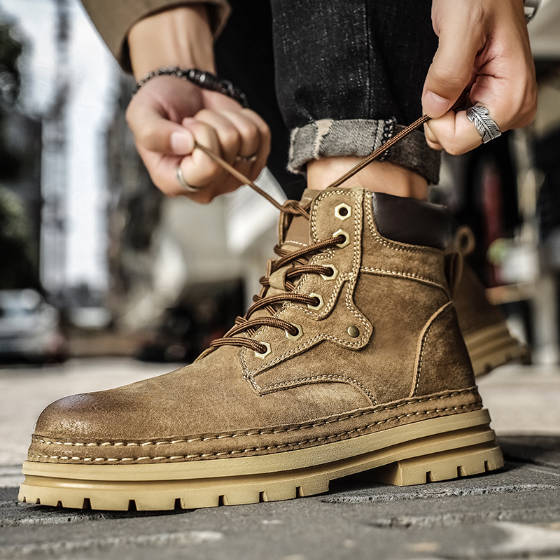 รองเท้าบูทแฟชั่นผู้ชายสำหรับฤด - Leather Work Boots บทวิจารณ์และราคา