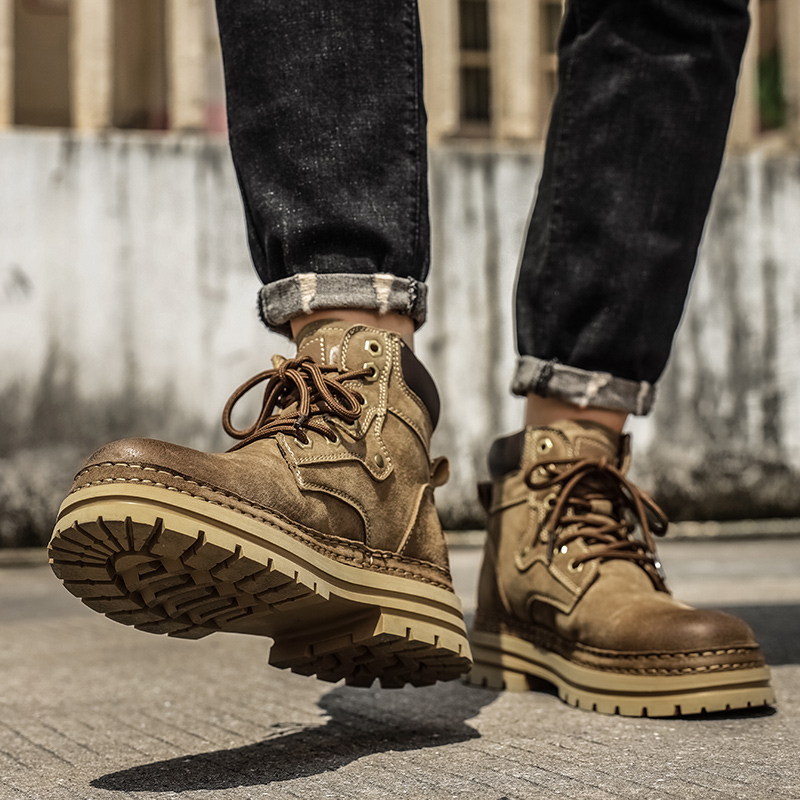 รองเท้าบูทแฟชั่นผู้ชายสำหรับฤด - Leather Work Boots บทวิจารณ์และราคา